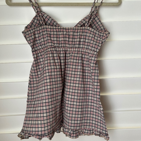 SIZE M Double Spaghetti Strap Tank Ruffle Plaid - Picture 2 of 2